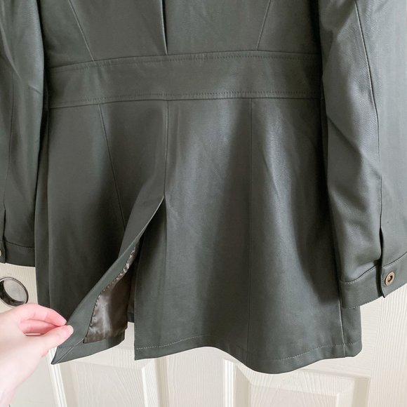 NWT 🔖 Anthropologie Green Faux Leather Jacket w/ Removable Faux Fur Collar - Picture 14 of 16